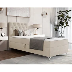 Mobilier1 Lit continental Memphis 142, Unique, Brun clair, Tissu, Disponible