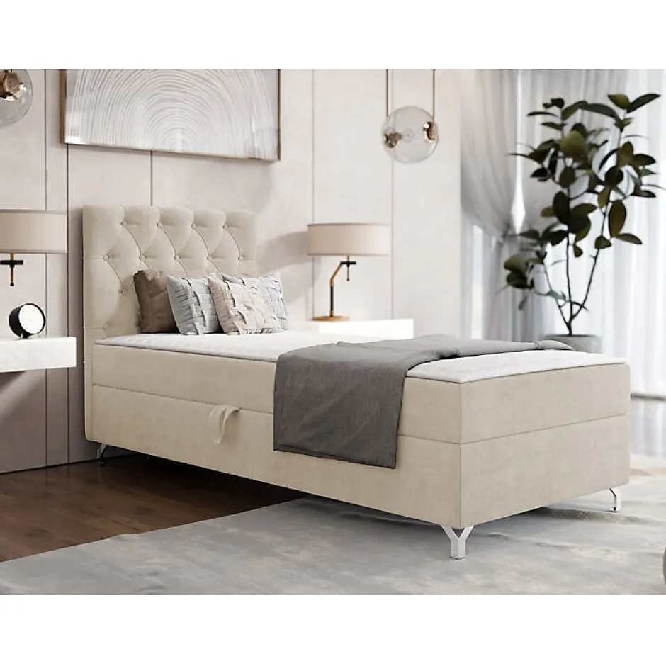 Mobilier1 Lit continental Memphis 142, Unique, Brun clair, Tissu, Disponible