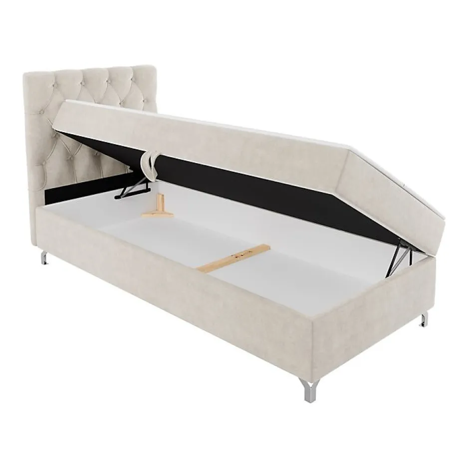 Mobilier1 Lit continental Memphis 142, Unique, Brun clair, Tissu, Disponible