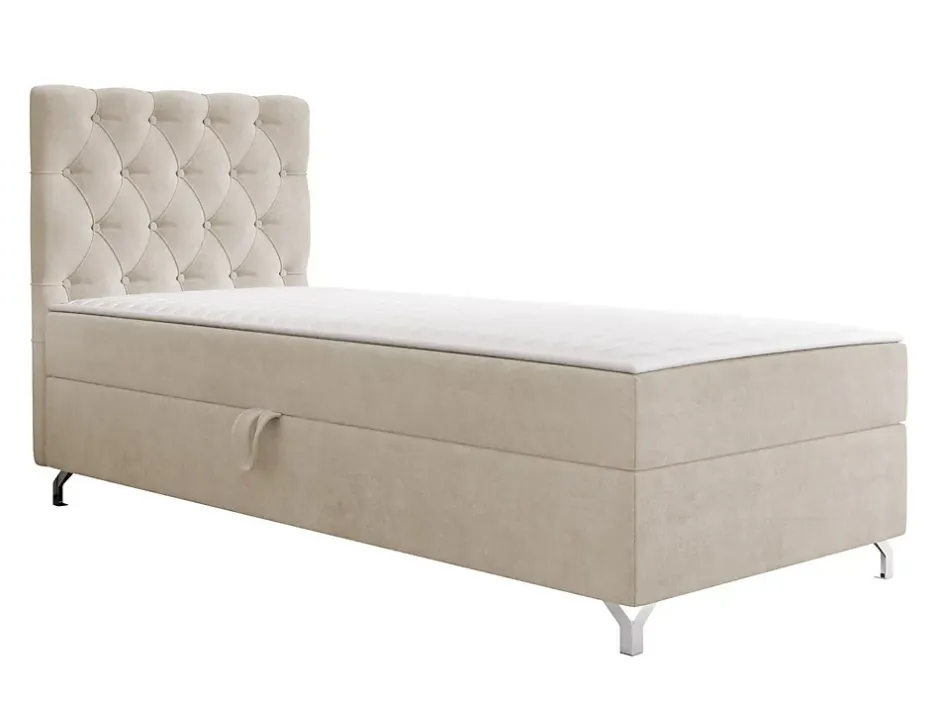 Mobilier1 Lit continental Memphis 142, Unique, Brun clair, Tissu, Disponible