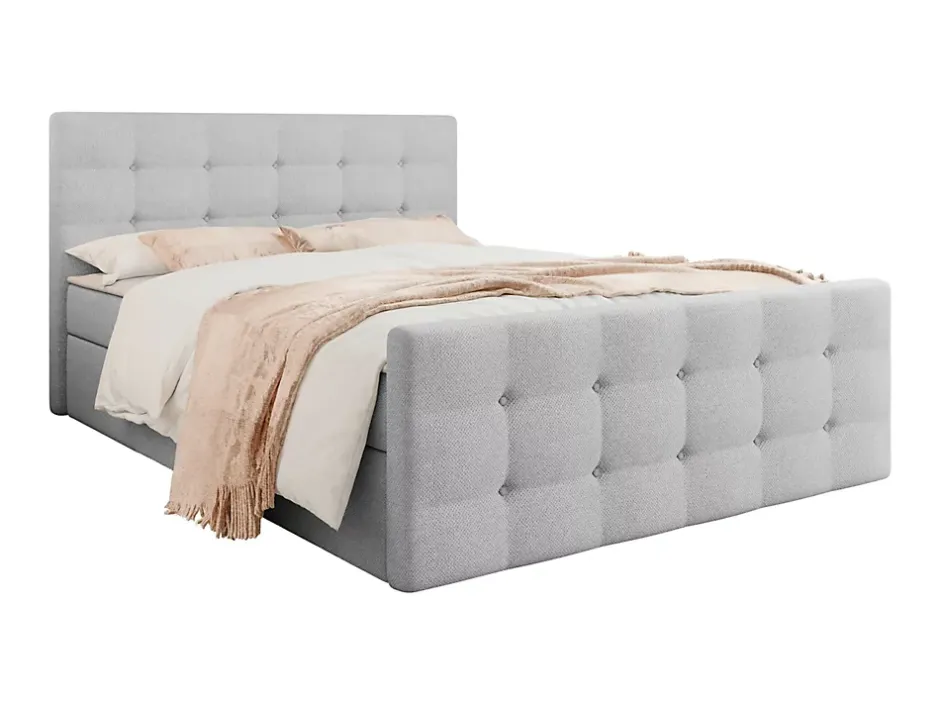 Mobilier1 Lit continental Memphis 118, Double, Gris, Tissu, Disponible Best