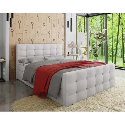 Mobilier1 Lit continental Memphis 118, Double, Gris, Tissu, Disponible Best
