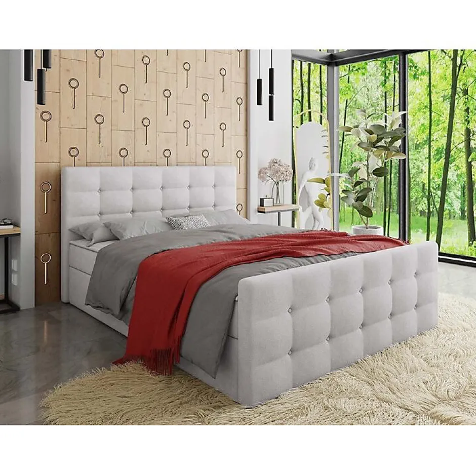 Mobilier1 Lit continental Memphis 118, Double, Gris, Tissu, Disponible Best