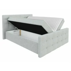 Mobilier1 Lit continental Memphis 118, Double, Gris, Tissu, Disponible Best