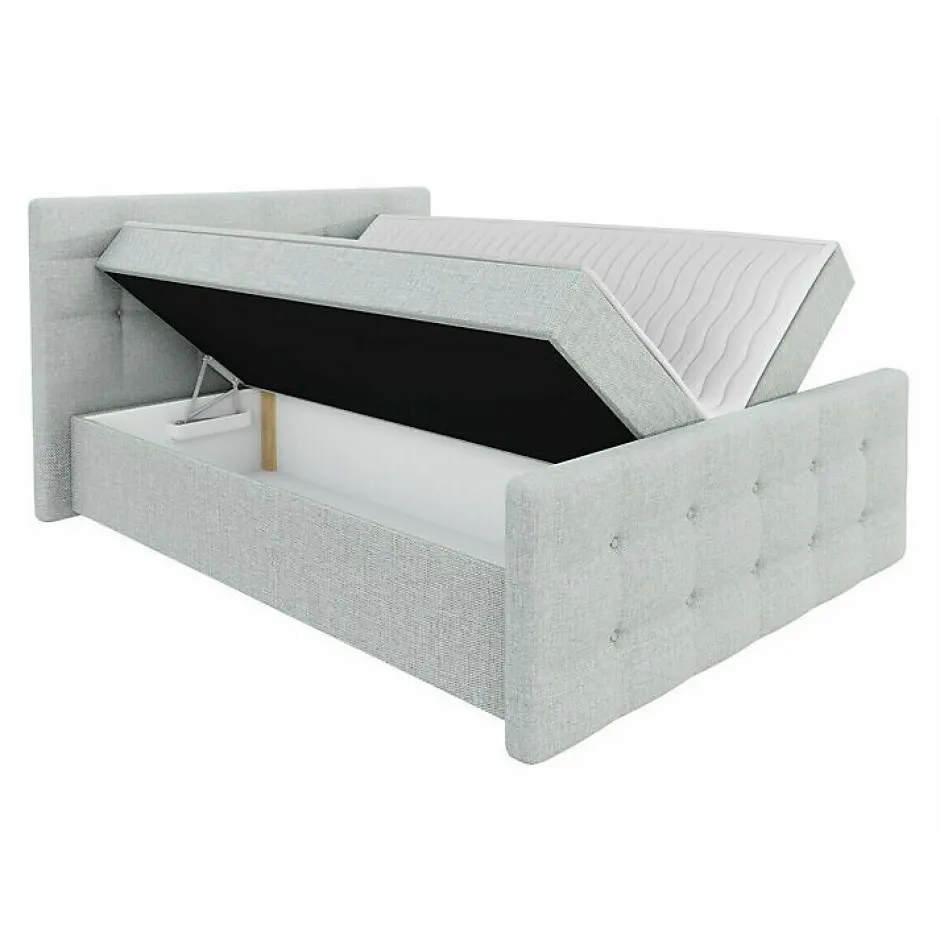 Mobilier1 Lit continental Memphis 118, Double, Gris, Tissu, Disponible Best