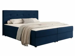 Mobilier1 Lit continental Memphis 114, Double, Bleu, Tissu, Disponible