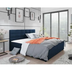 Mobilier1 Lit continental Memphis 114, Double, Bleu, Tissu, Disponible