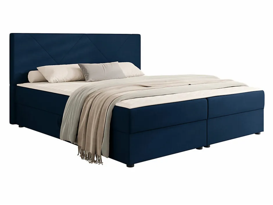 Mobilier1 Lit continental Memphis 117, Double, Bleu, Tissu, Disponible