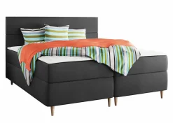 Mobilier1 Lit continental Memphis 135, Double, Gris, Tissu, Disponible