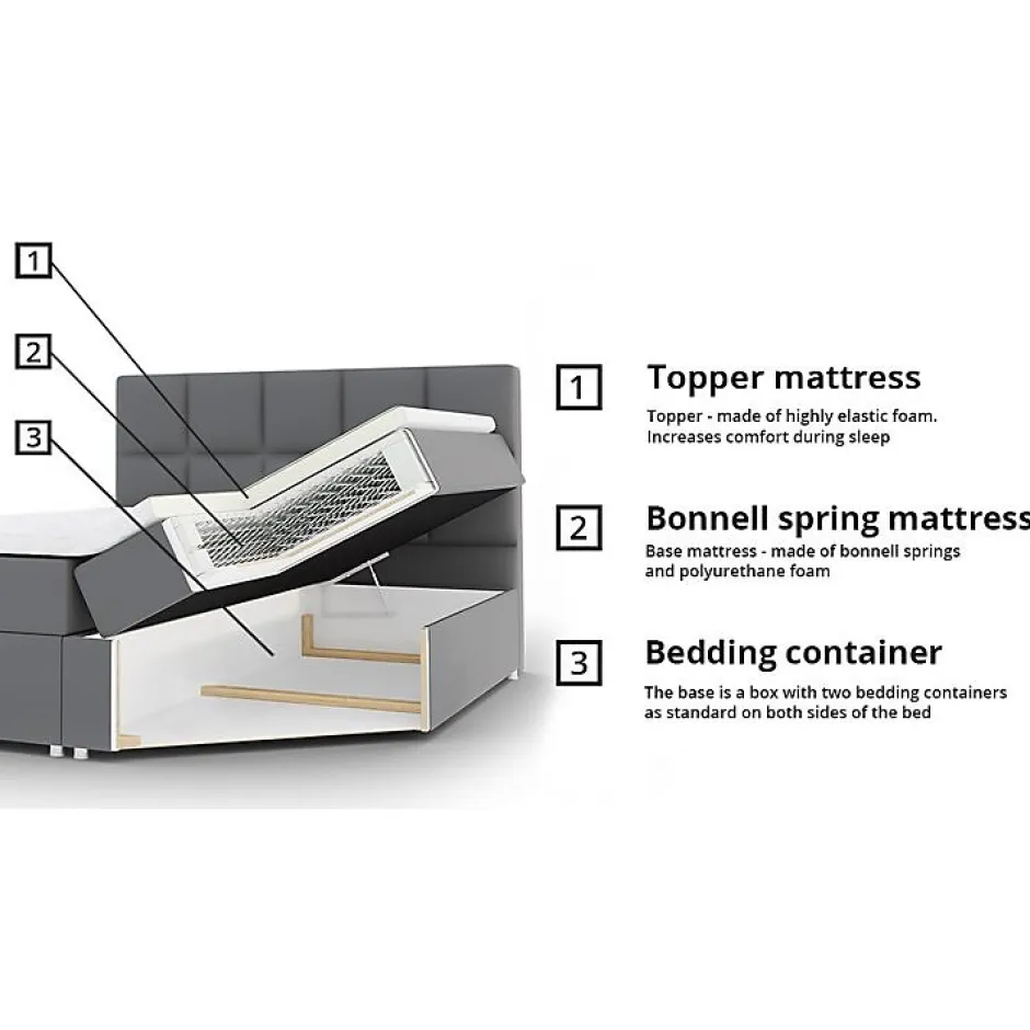 Mobilier1 Lit continental Memphis 117, Double, Brun clair, Tissu, Disponible New