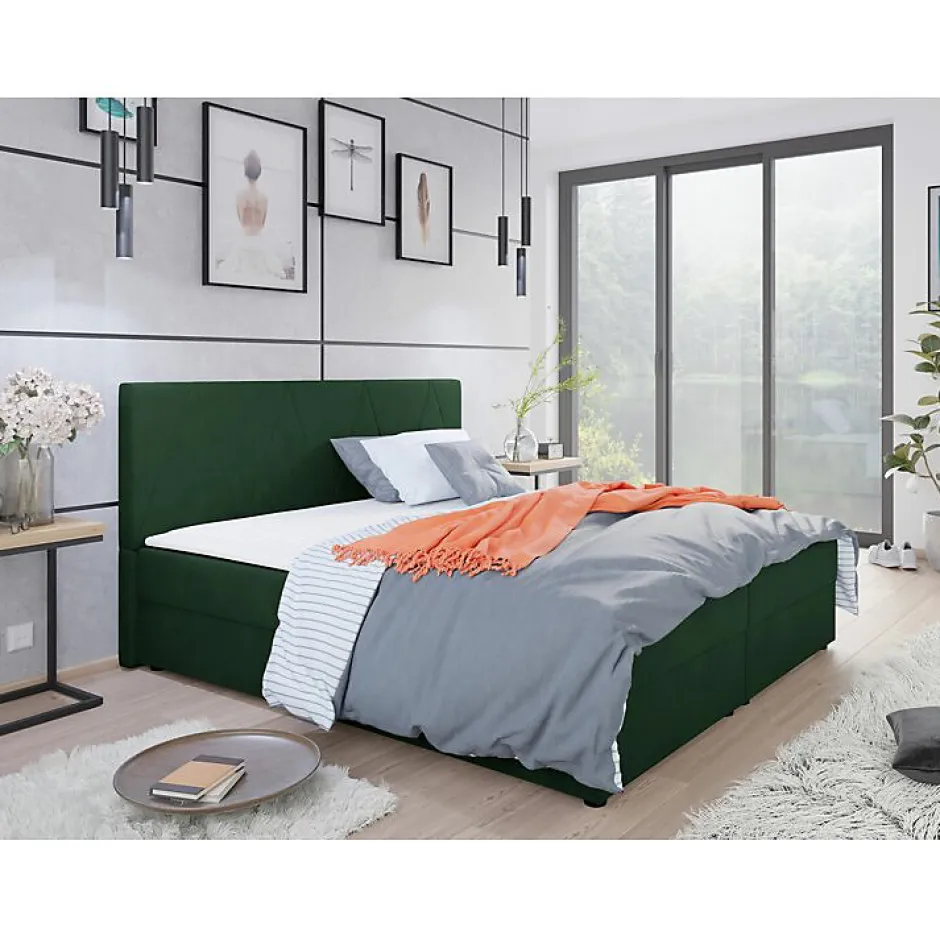 Mobilier1 Lit continental Memphis 116, Double, Vert, Tissu, Disponible