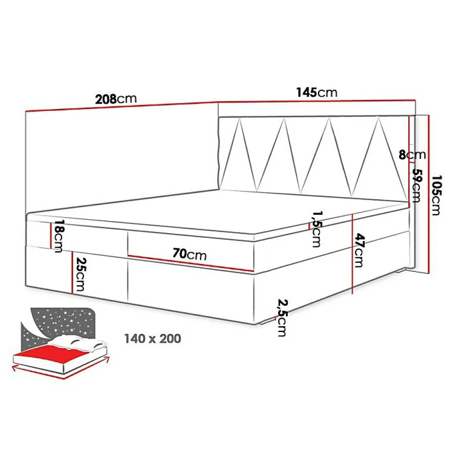Mobilier1 Lit continental Memphis 116, Double, Vert, Tissu, Disponible