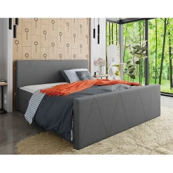 Mobilier1 Lit continental Memphis 119, Double, Gris, Tissu, Disponible Discount