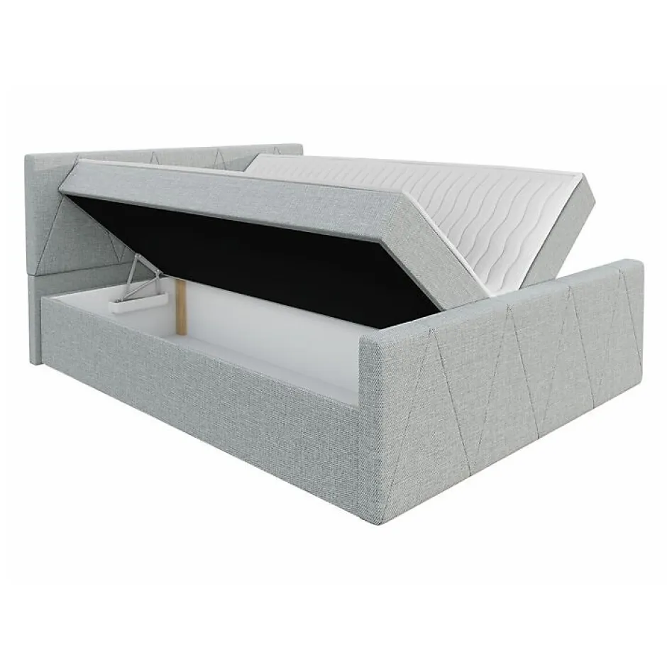 Mobilier1 Lit continental Memphis 119, Double, Gris, Tissu, Disponible Discount