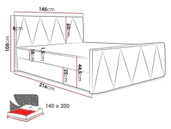 Mobilier1 Lit continental Memphis 119, Double, Gris, Tissu, Disponible Discount