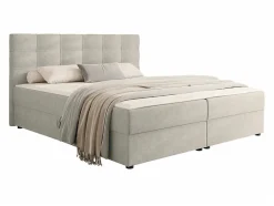 Mobilier1 Lit continental Memphis 115, Double, Brun clair, Tissu, Disponible