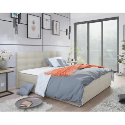Mobilier1 Lit continental Memphis 115, Double, Brun clair, Tissu, Disponible