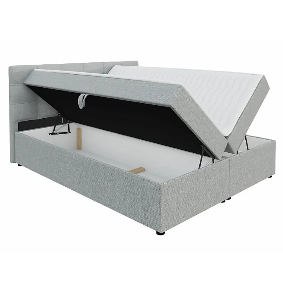 Mobilier1 Lit continental Memphis 115, Double, Brun clair, Tissu, Disponible