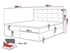 Mobilier1 Lit continental Memphis 115, Double, Brun clair, Tissu, Disponible
