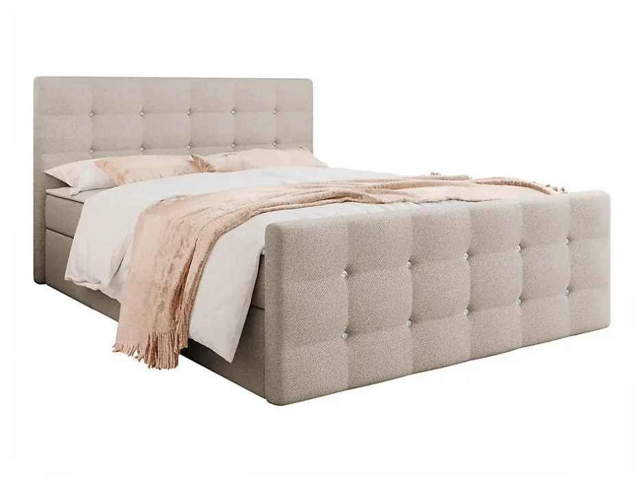 Mobilier1 Lit continental Memphis 113, Double, Brun clair, Tissu, Disponible