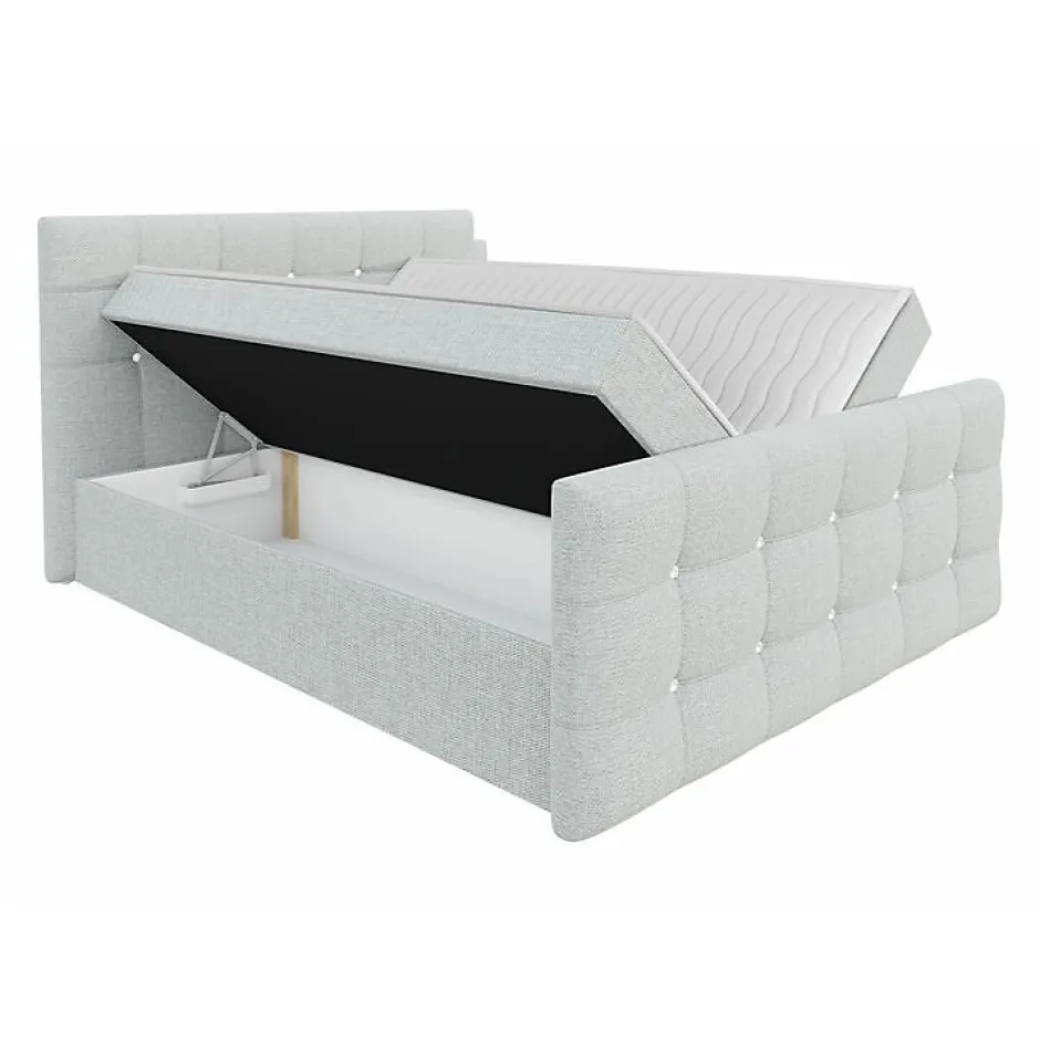 Mobilier1 Lit continental Memphis 113, Double, Brun clair, Tissu, Disponible