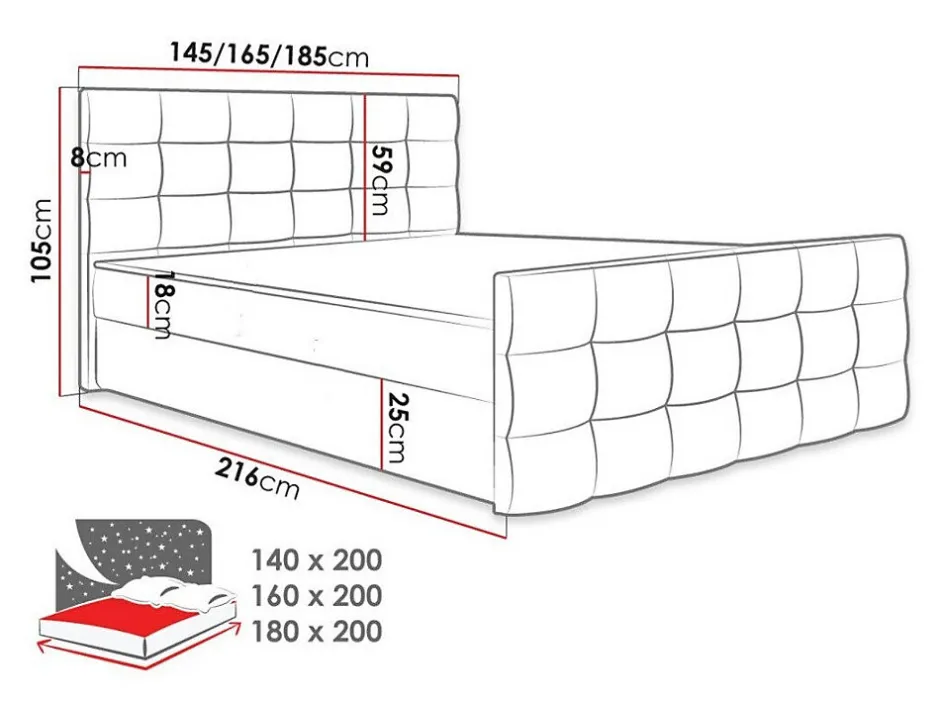 Mobilier1 Lit continental Memphis 113, Double, Brun clair, Tissu, Disponible