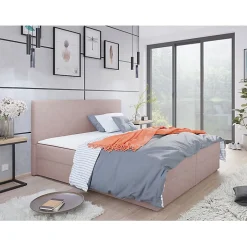 Mobilier1 Lit continental Memphis 117, Double, Rose, Tissu, Disponible Outlet