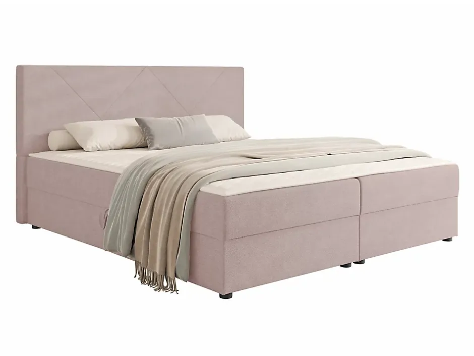 Mobilier1 Lit continental Memphis 117, Double, Rose, Tissu, Disponible Outlet