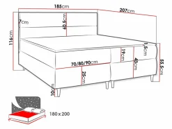 Mobilier1 Lit continental Memphis 135, Double, Gris, Tissu, Disponible Sale