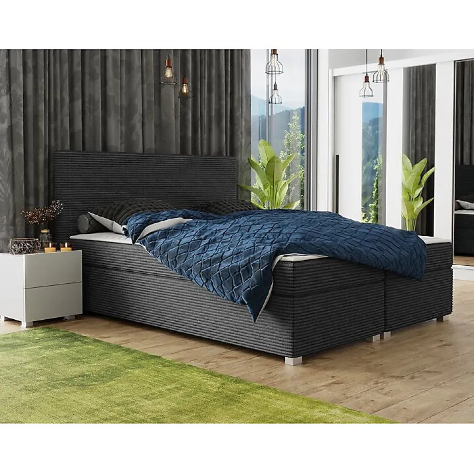 Mobilier1 Lit continental Memphis 137, Double, Gris, Tissu, Disponible Sale