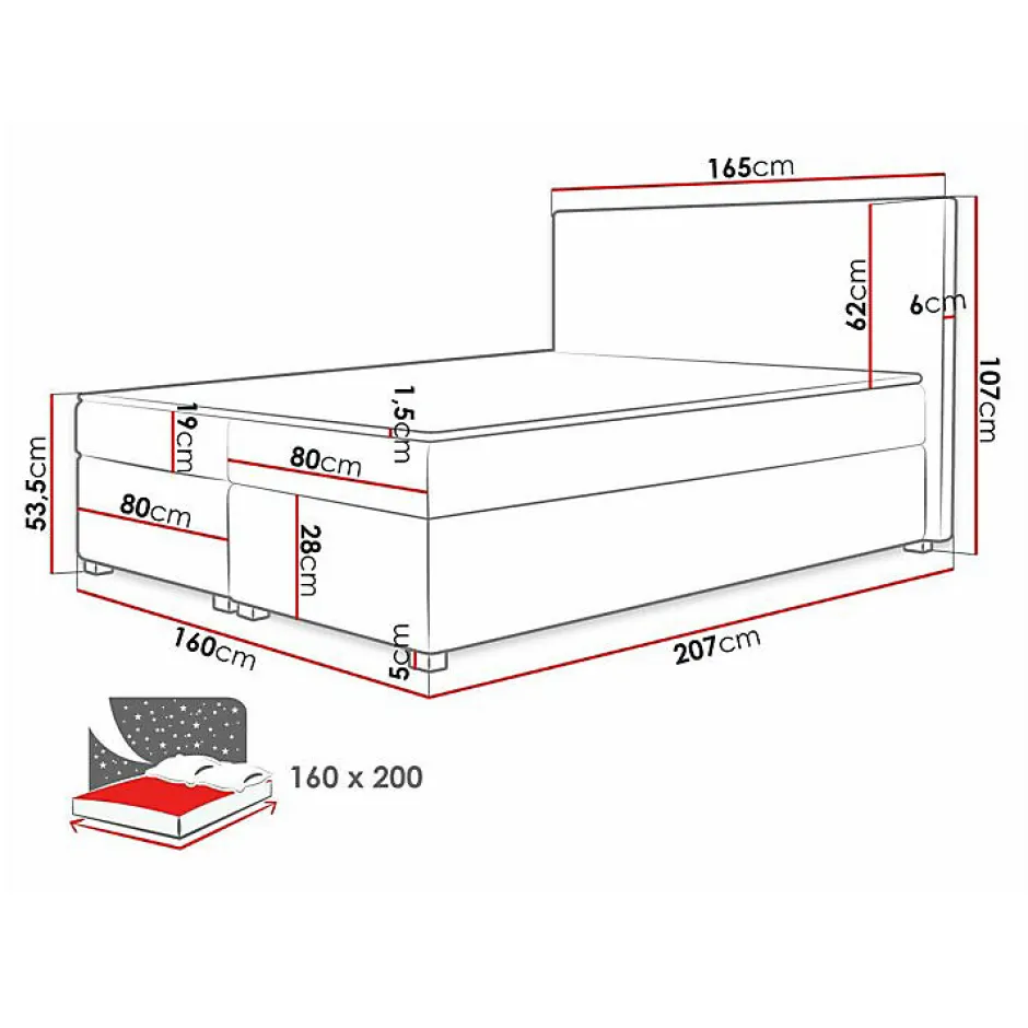 Mobilier1 Lit continental Memphis 137, Double, Gris, Tissu, Disponible Sale