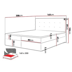 Mobilier1 Lit continental Memphis 114, Double, Gris, Tissu, Disponible