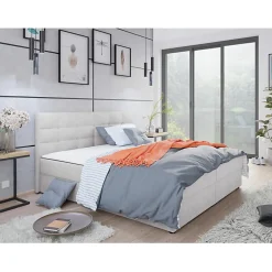 Mobilier1 Lit continental Memphis 114, Double, Gris, Tissu, Disponible