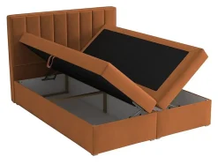 Mobilier1 Lit continental Pomona 116, Double, Brun clair, Tissu, Disponible New