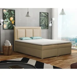 Mobilier1 Lit continental Pomona 112, Double, Brun clair, Tissu, Disponible