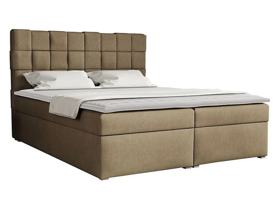 Mobilier1 Lit continental Pomona 117, Double, Brun clair, Tissu, Disponible