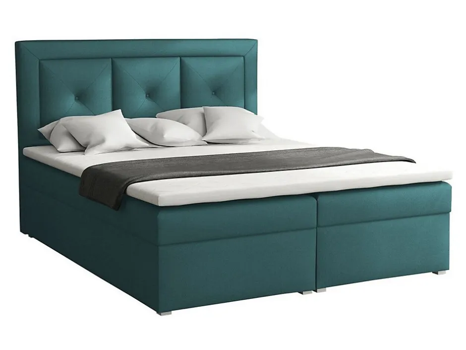 Mobilier1 Lit continental Pomona 113, Double, Turquoise, Tissu, Disponible