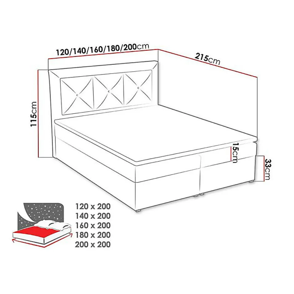 Mobilier1 Lit continental Pomona 113, Double, Turquoise, Tissu, Disponible