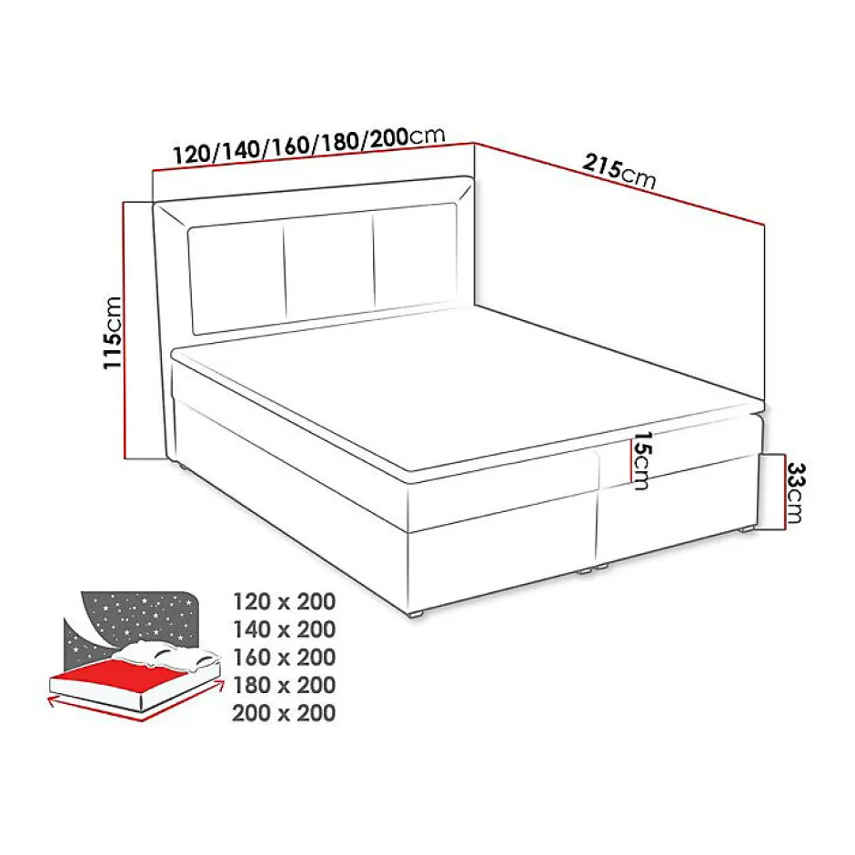 Mobilier1 Lit continental Pomona 112, Double, Gris, Tissu, Disponible Best