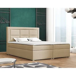 Mobilier1 Lit continental Pomona 114, Double, Brun clair, Tissu, Disponible