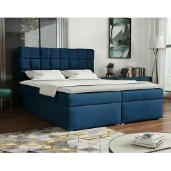 Mobilier1 Lit continental Pomona 117, Double, Bleu, Tissu, Disponible