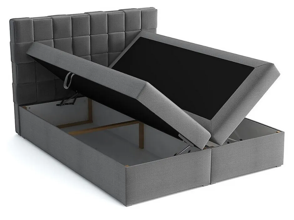 Mobilier1 Lit continental Pomona 117, Double, Bleu, Tissu, Disponible