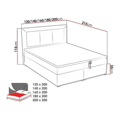 Mobilier1 Lit continental Pomona 112, Double, Gris, Tissu, Disponible New
