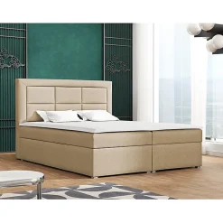 Mobilier1 Lit continental Pomona 114, Double, Brun clair, Tissu, Disponible Outlet