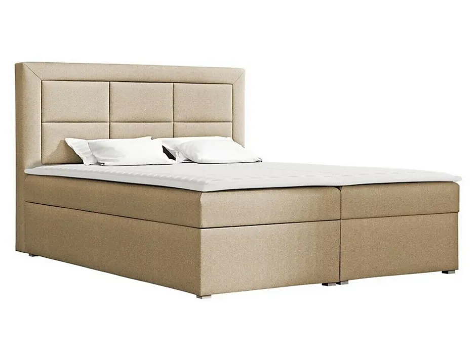 Mobilier1 Lit continental Pomona 114, Double, Brun clair, Tissu, Disponible Outlet
