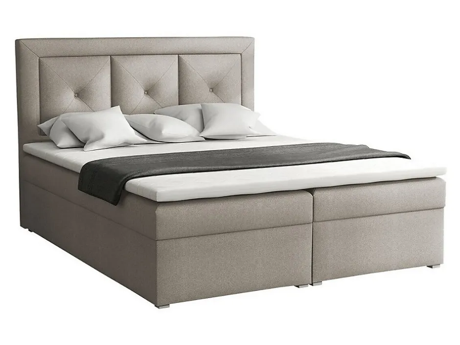 Mobilier1 Lit continental Pomona 113, Double, Brun clair, Tissu, Disponible