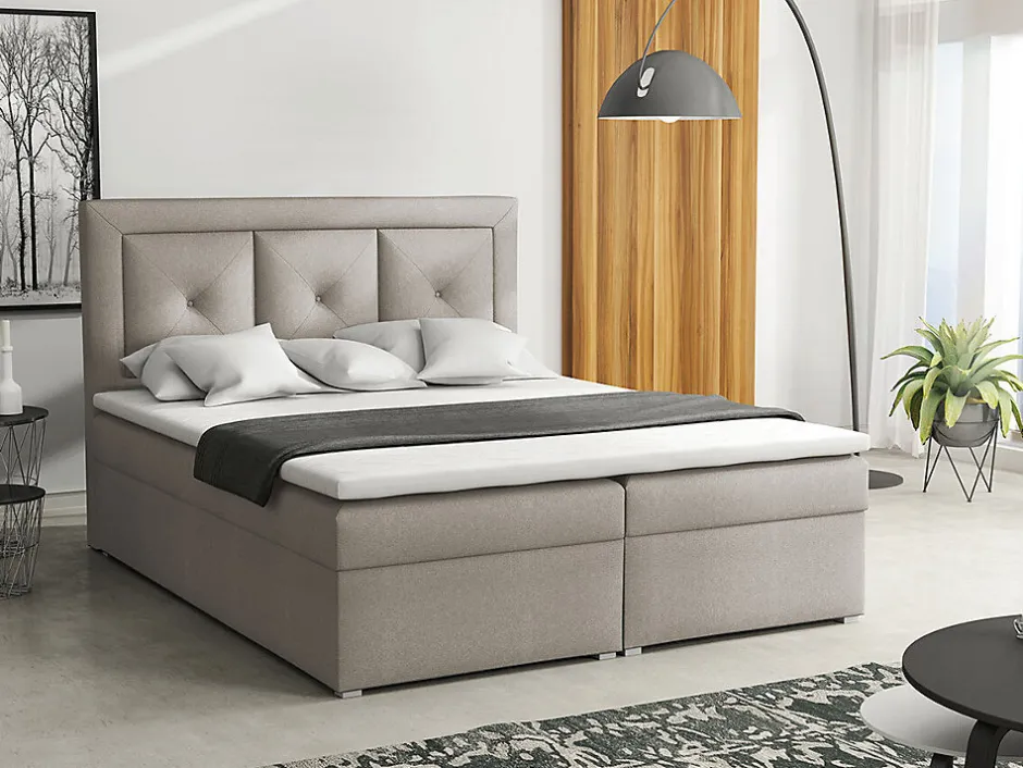 Mobilier1 Lit continental Pomona 113, Double, Brun clair, Tissu, Disponible