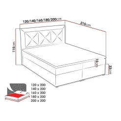 Mobilier1 Lit continental Pomona 113, Double, Brun clair, Tissu, Disponible