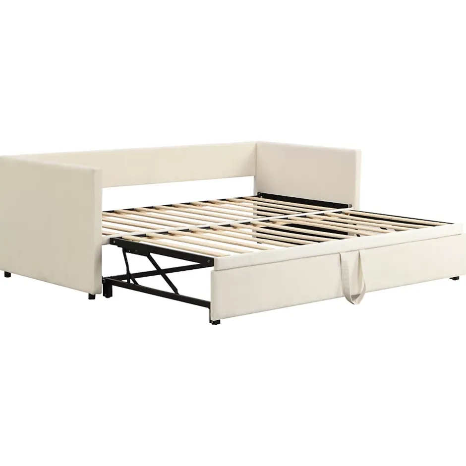 ProximaX Lit convertible 90/180x200 cm, canapé avec roulettes, sommier à lattes, tissu velours beige