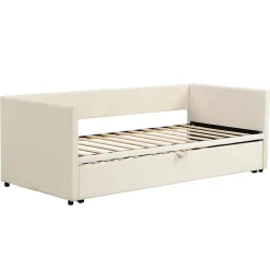 ProximaX Lit convertible 90/180x200 cm, canapé avec roulettes, sommier à lattes, tissu velours beige